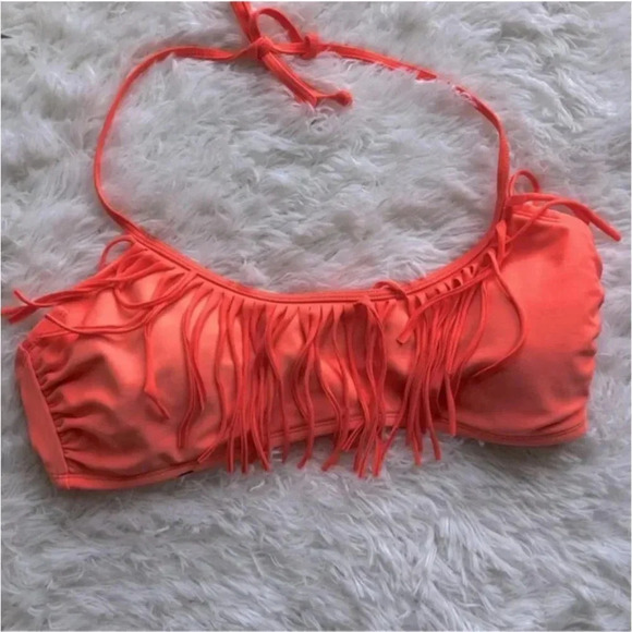 Neon Orange Bikini Top with Fringe | Fringe | Neon Bikini | Bright | Swim - Picture 13 of 14
